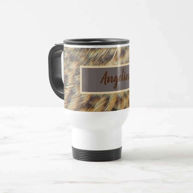 Animal Pattern Photo Brown Gold Bird Feathers Travel Mug (Front Left)
