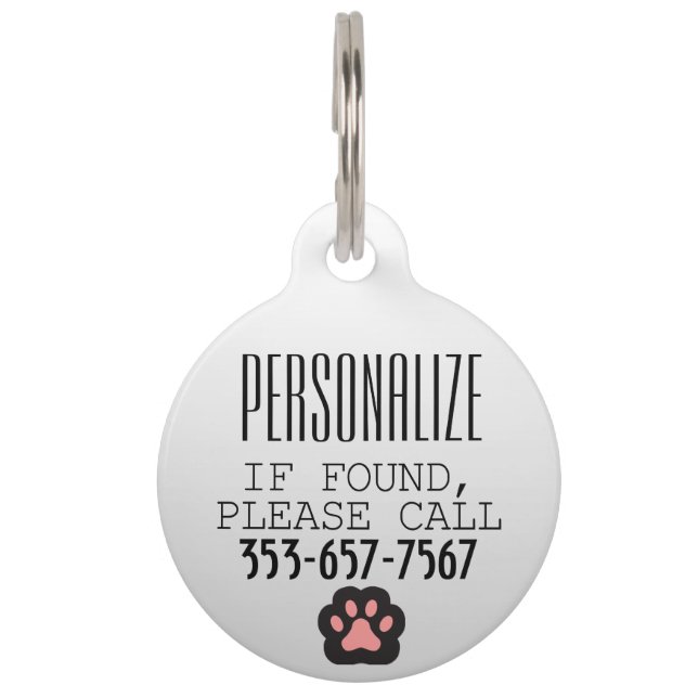 Animal Paw  | Personalise Pet ID Tag (Front)