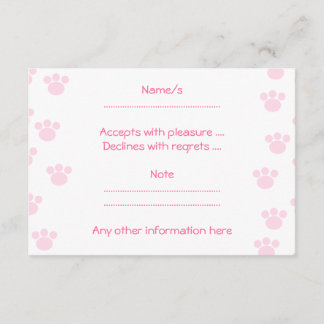 Animal Paw Print. Light Pink and White Pattern. RSVP Card