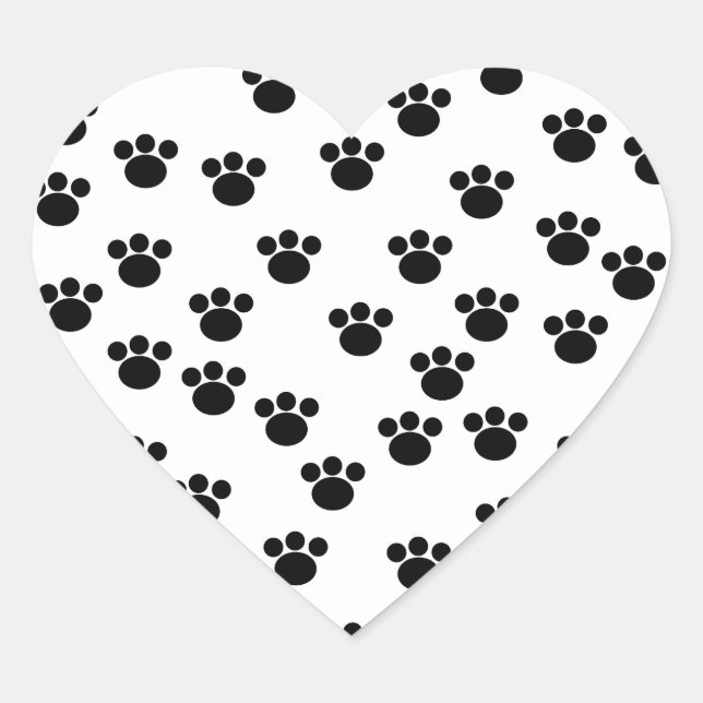 Animal Paw Print Pattern. Black and White. Heart Sticker (Front)