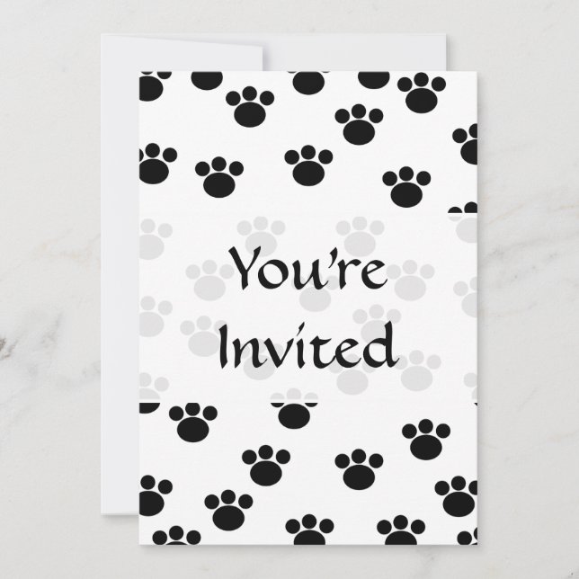 Animal Paw Print Pattern. Black and White. Invitation (Front)