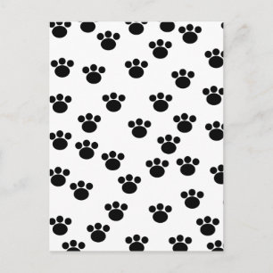 Animal Paw Print Pattern. Black and White. Postcard