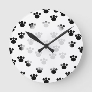 Animal Paw Print Pattern. Black and White. Round Clock
