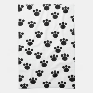 Animal Paw Print Pattern. Black and White. Tea Towel