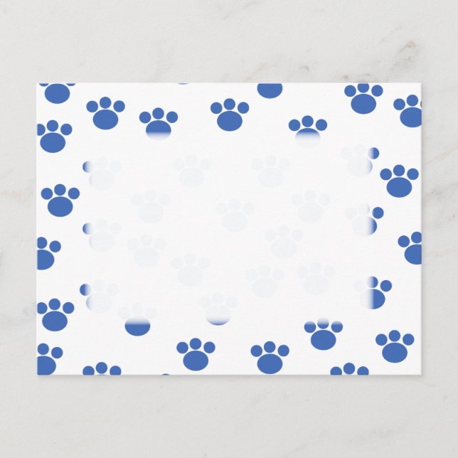 Animal Paw Print Pattern. Blue and White. Postcard (Front)