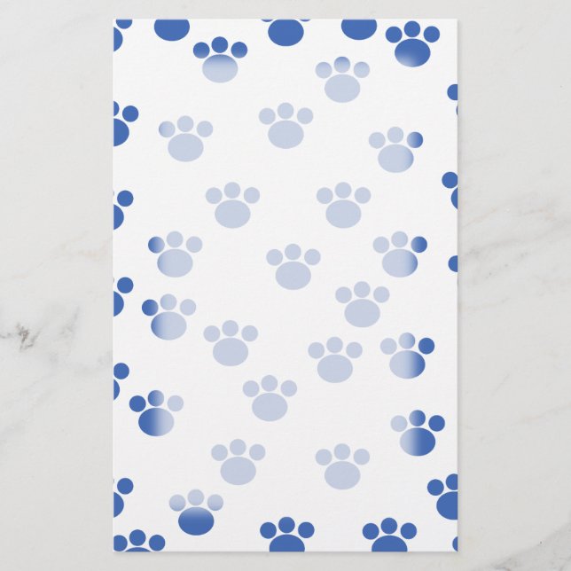 Animal Paw Print Pattern. Blue and White. Stationery (Front)