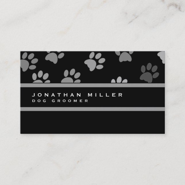 Animal Paw Prints | Black & Grey Business Card (Front)