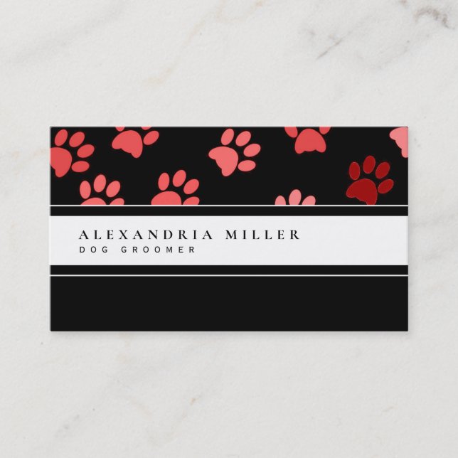 Animal Paw Prints | Black White & Pink Business Card (Front)