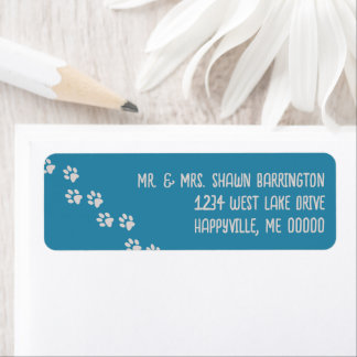 Animal Paw Prints Blue Return Address
