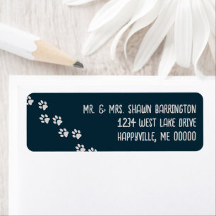 Animal Paw Prints Dark Blue Return Address