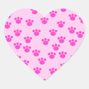 Animal Paw Prints. Light Pink and Bright Pink. Heart Sticker