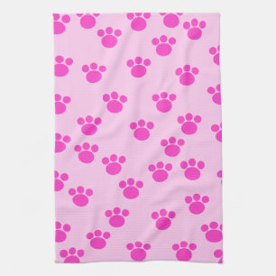 Animal Paw Prints. Light Pink and Bright Pink. Tea Towel