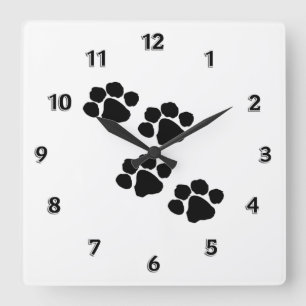 Animal Paw Prints Square Wall Clock