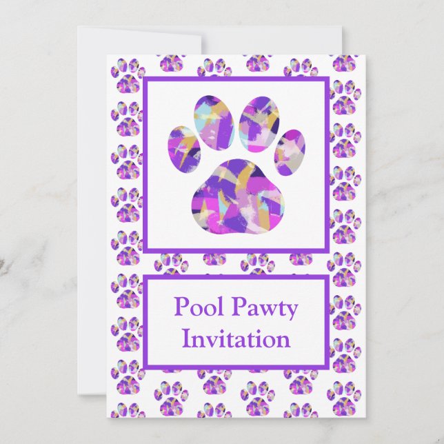  Animal Paw Purple Silhouette Pool Pawty Purple Invitation (Front)