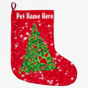 Animal Paw Red Green Silhouette Big Christmas Tree Large Christmas Stocking