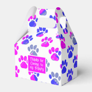 Animal Paw Silhouette Blue Pink Pawty Paper Favour Box