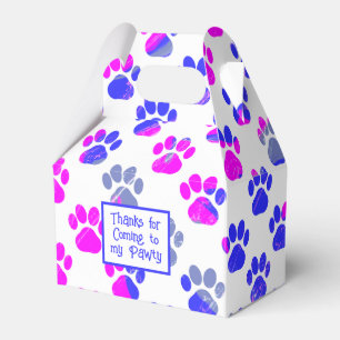 Animal Paw Silhouette Blue Pink Pawty Paper Favour Box