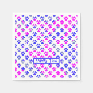 Animal Paw Silhouette Blue Pink Pawty Paper Napkin