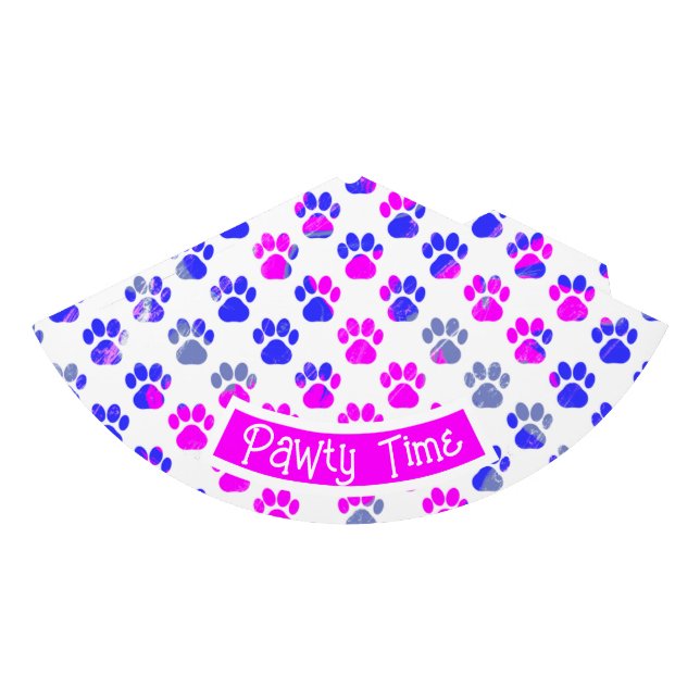 Animal Paw Silhouette Blue Pink Pawty Paper Pink Party Hat (Front)
