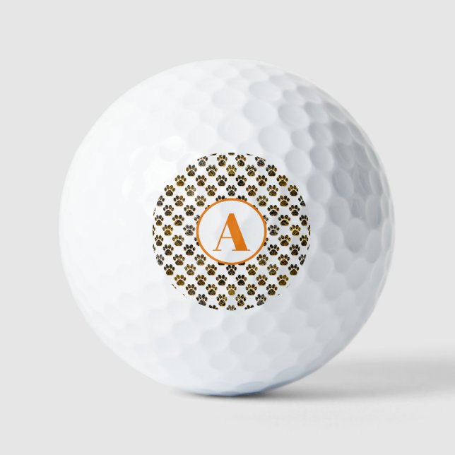 Animal Paw Silhouette Halloween Orange Monogram Golf Balls (Front)