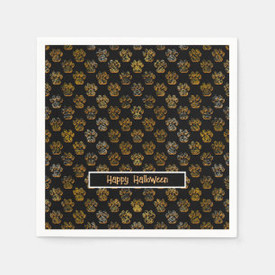 Animal Paw Silhouette Halloween Pawty Black Napkin