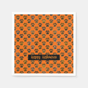 Animal Paw Silhouette Halloween Pawty Orange Napkin