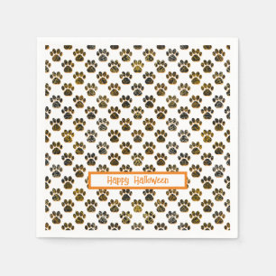 Animal Paw Silhouette Halloween Pawty White Napkin