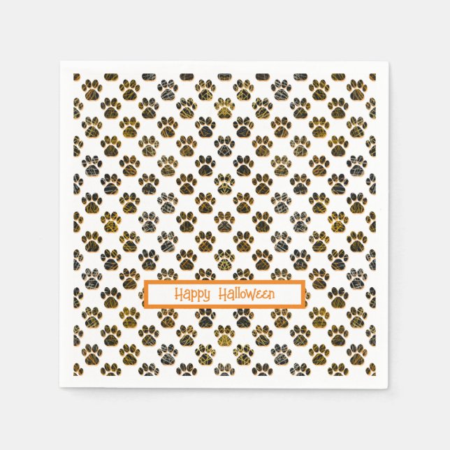 Animal Paw Silhouette Halloween Pawty White Napkin (Front)