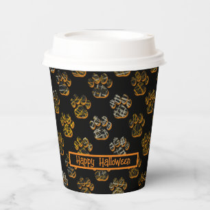 Animal Paw Silhouette Pets Happy Halloween Black Paper Cups