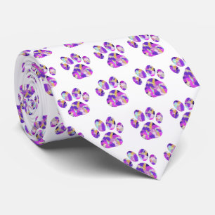 Animal Paw Silhouette Purple Pink on White Neck Tie