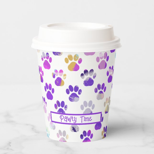 Animal Paw Silhouette Purple Pink Pawty Paper Cups (Front)