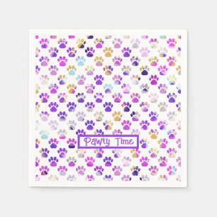Animal Paw Silhouette Purple Pink Pawty Paper Napkin