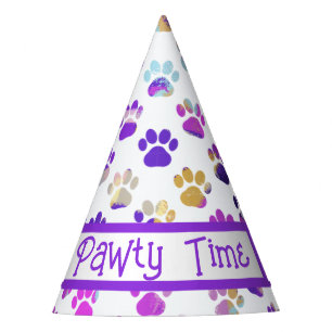 Animal Paw Silhouette Purple Pink Pawty Paper Party Hat
