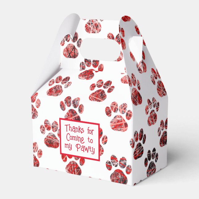 Animal Paw Silhouette Red Christmas Pawty Paper Favour Box (Front Side)