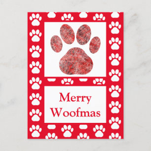 Animal Paw Silhouette Red White Merry Christmas Postcard