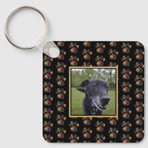 Animal Paw Silhouette Thanksgiving Black Photo Key Ring