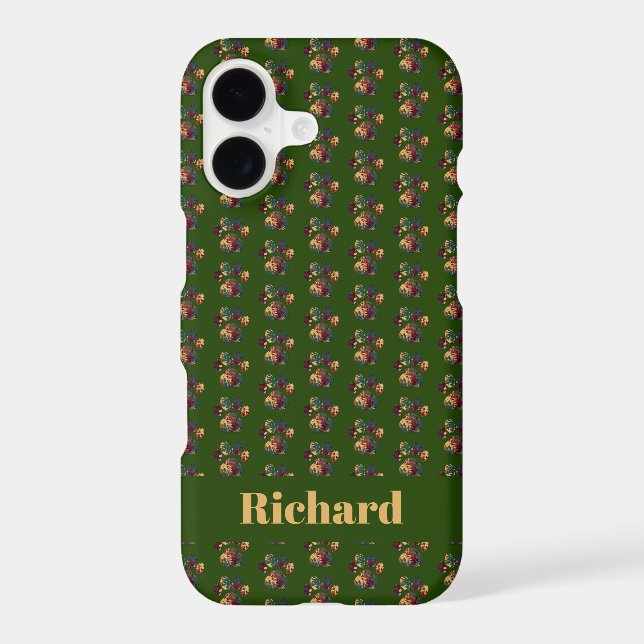 Animal Paw Silhouette Thanksgiving Custom Green iPhone Case (Back)