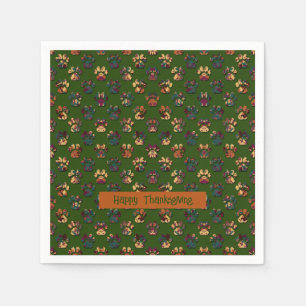 Animal Paw Silhouette Thanksgiving Pawty Dk Green Napkin