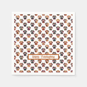Animal Paw Silhouette Thanksgiving Pawty White Napkin