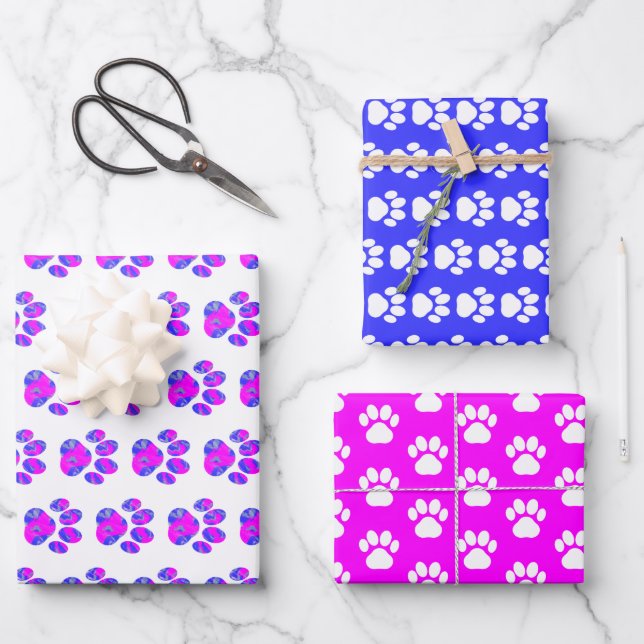 Animal Paws Wrapping Paper Flat Sheet Set of 3 (Front)