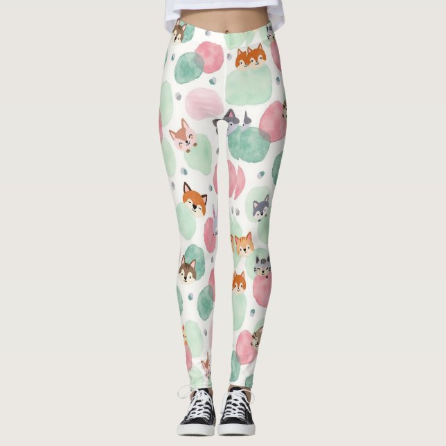 Animal Peeking Out from Behind pattern Leggings (Front)