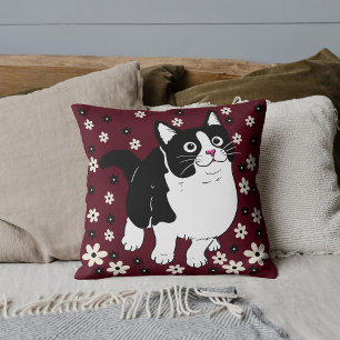Animal Pet Cat Lover White Black Burgundy Custom Cushion