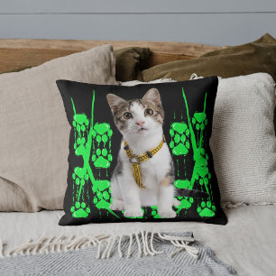 Animal Pet Cat Photo Lime Pattern Black Customised Cushion