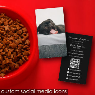 Animal Pet Influencer Full Photo QR Code Black Business Card