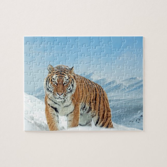 Animal Photo Snow Tiger Mountains Trendy Winter Jigsaw Puzzle (Horizontal)