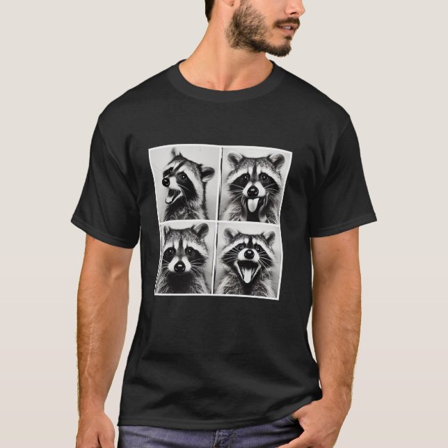 Animal Photobooth Funny Raccoon Rock On Selfie Ret T-Shirt (Front)