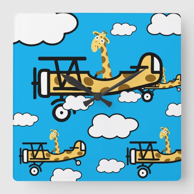 Animal Pilot Nursery Art Square Wall Clock (Front)