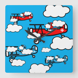 Animal Pilot Nursery Art Square Wall Clock