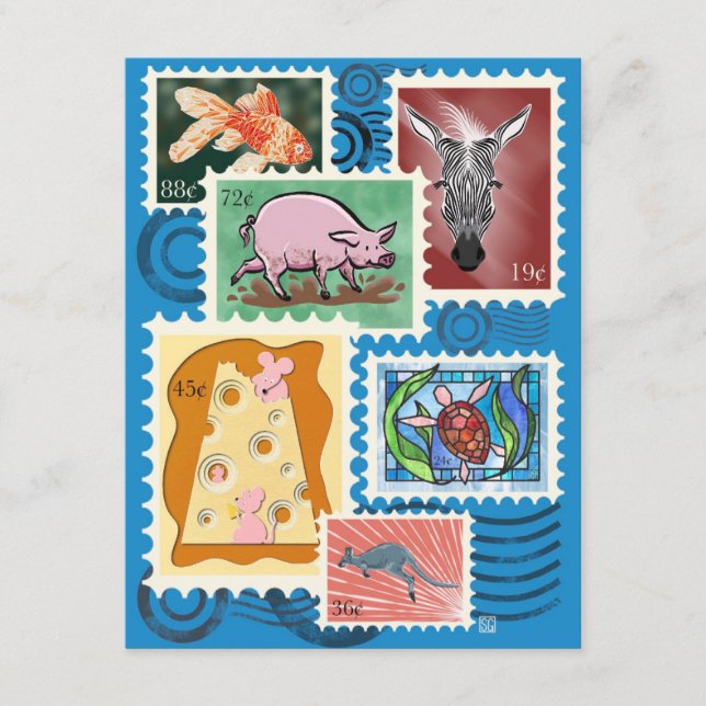 Animal Postage Stamps Postcard 10-Pack (Front)