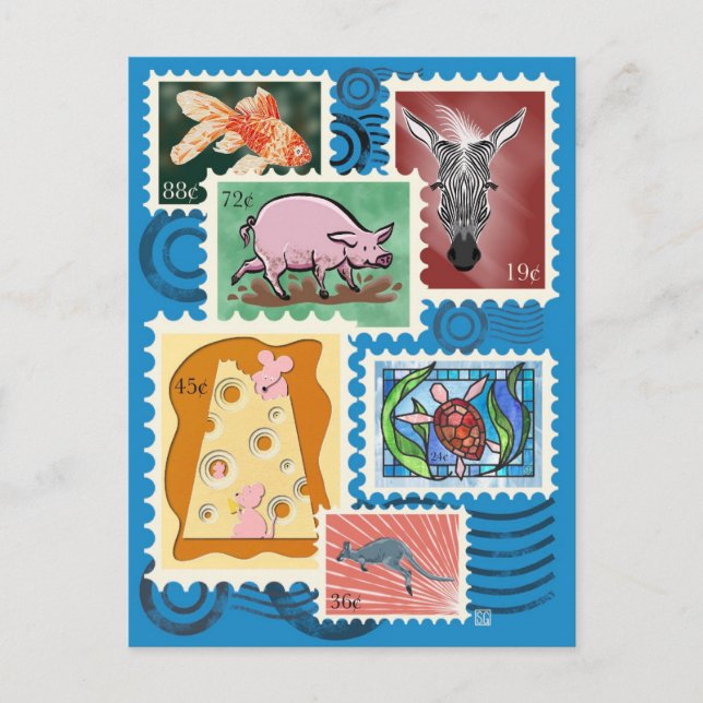 Animal Postage Stamps Postcards (Front)